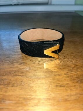 Vince Camuto Black Suede Crocodile Print Bracelet with Gold Hardware